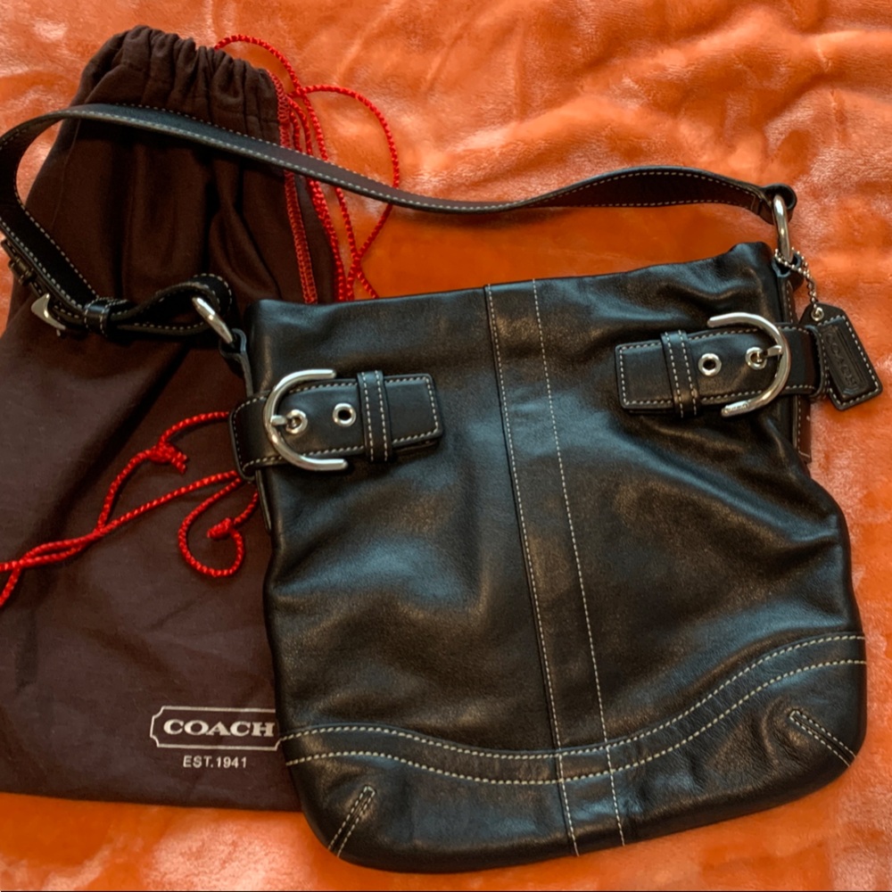 Coach Black Leather Shoulder Bag with Silver Details